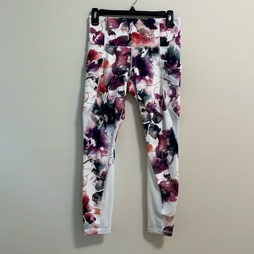 Athleta Mudra leggings small multicolor colorful floral mesh workout athleisure